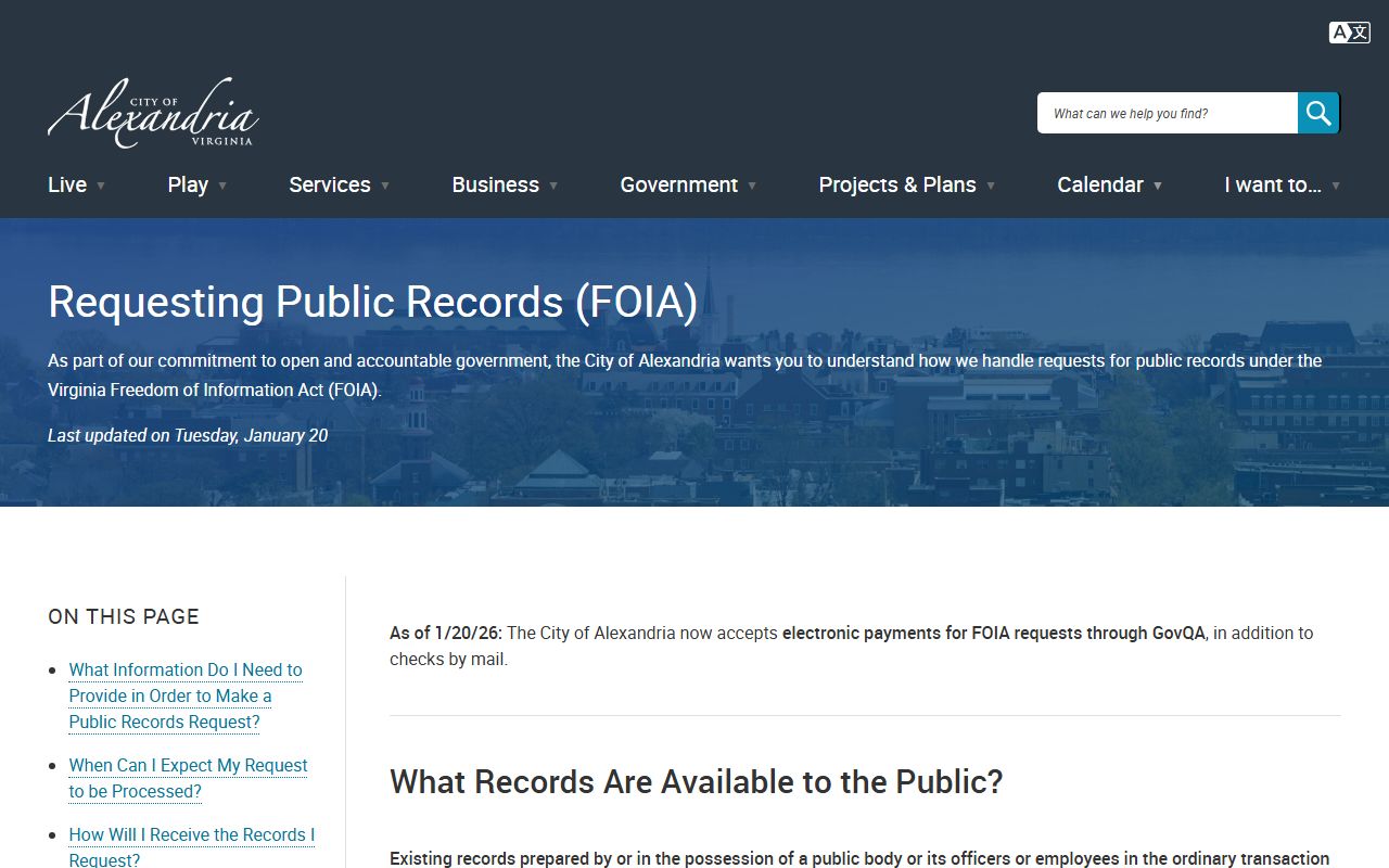 Alexandria Police Department FOIA records