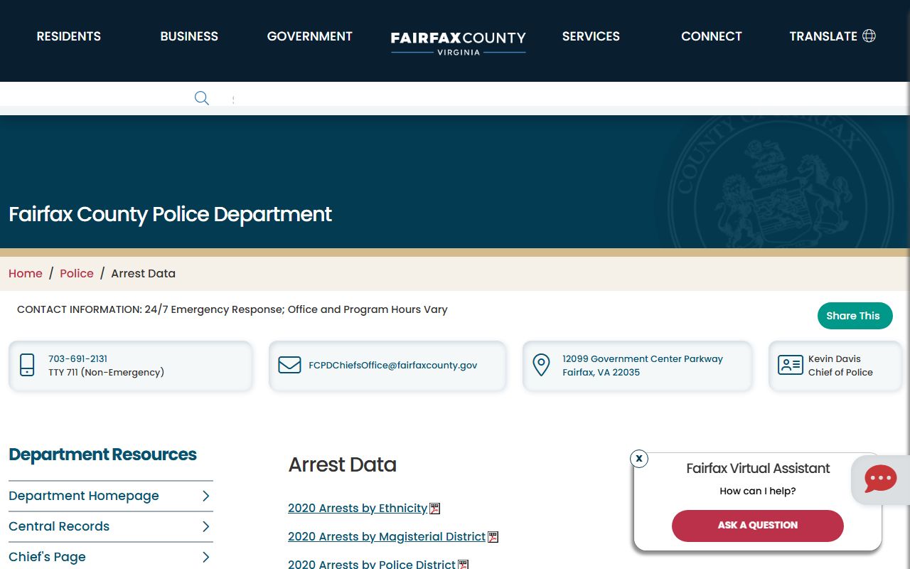 Fairfax County Police Department arrest records portal