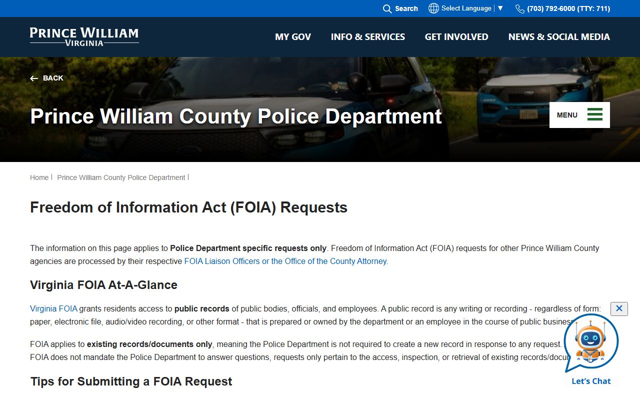 Prince William County FOIA records request portal