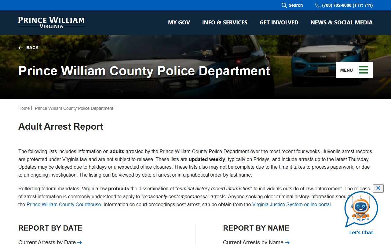 Prince William County Police arrest records portal