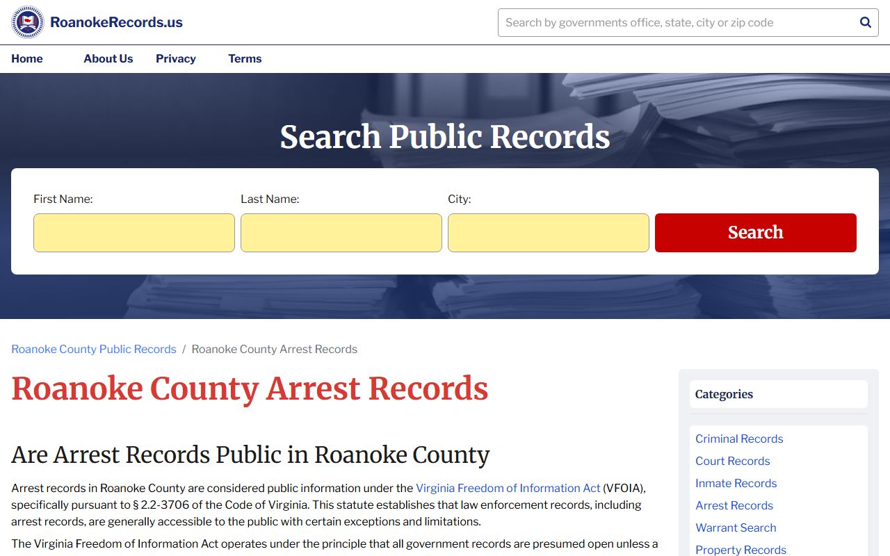 Roanoke County arrest records search