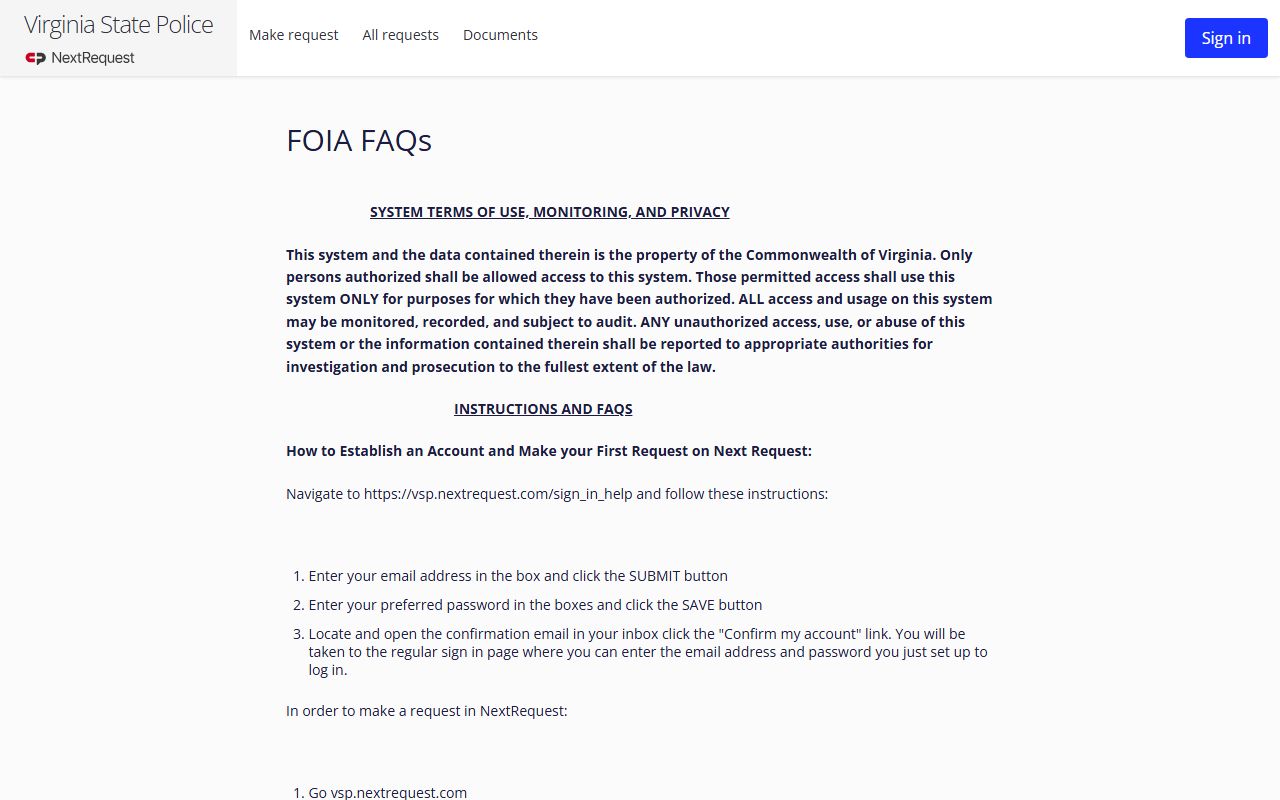 Virginia State Police FOIA records